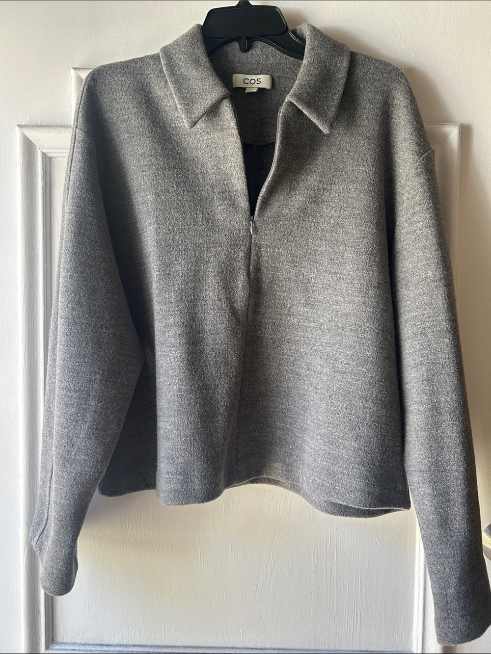 COS Gray Collared Half-Zip Knit Sweater